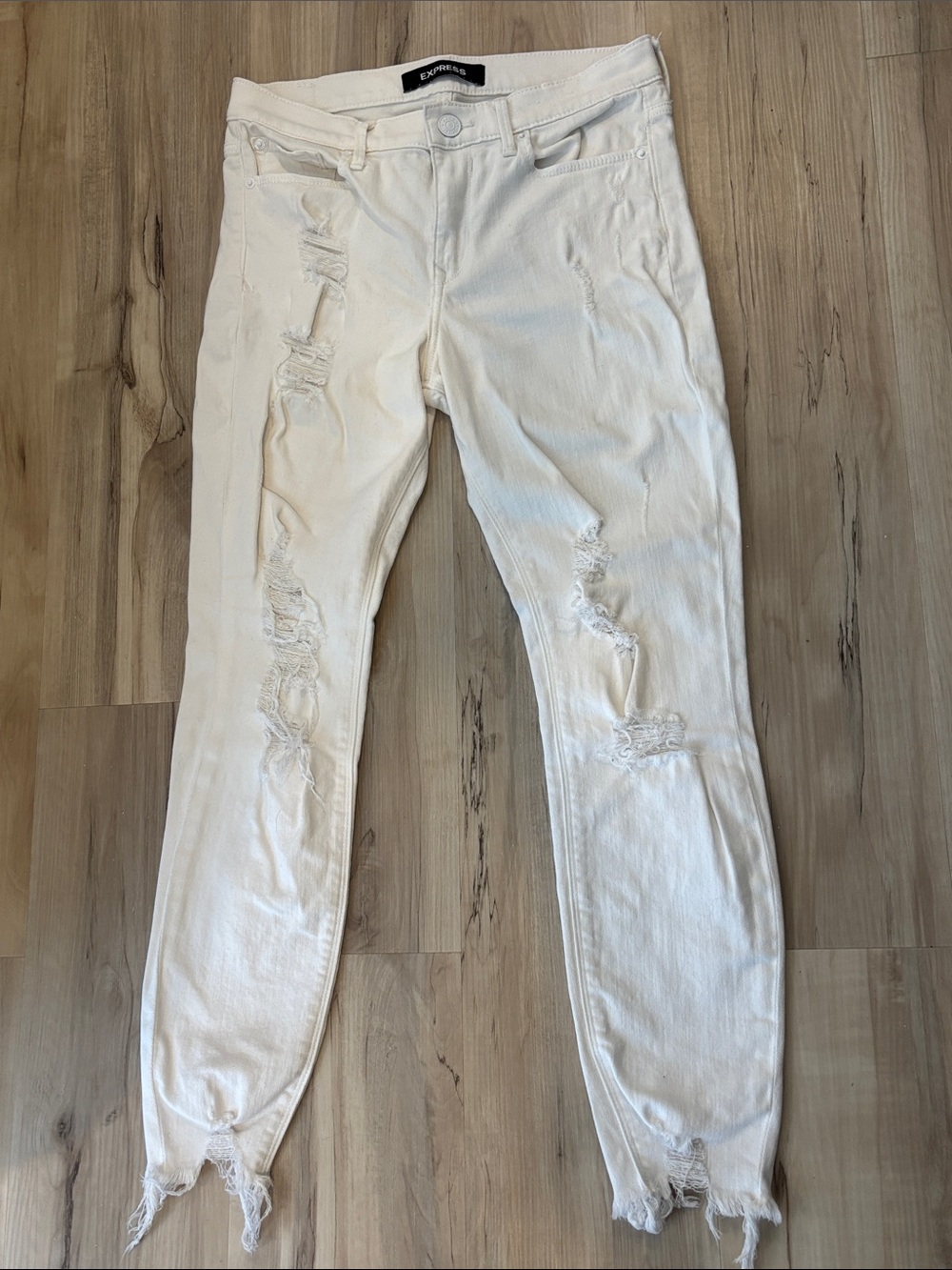 Express Cream Distressed Skinny Jeans